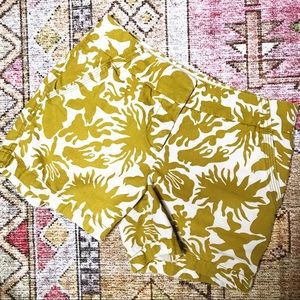 J. Crew Factory City Fit Printed Tropical Floral Shorts Yellow Chartreuse Cream